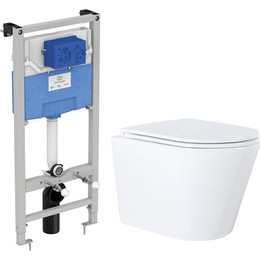 Инсталляция с подвесным унитазом комплект: Ideal Standard Prosys Frame 120 M R020467 с подвесным безободковым унитазом Azario Teramo AZ-0053 сиденье микролифт, крепление - фото 