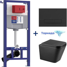 Инсталляция Lemark Peneda Expert с подвесным безободковым унитазом Florex 100122236, кнопка чёрная матовая (Система смыва торнадо) - фото 