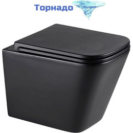 Унитаз подвесной безободковый Lemark Florex 9612002 с крышкой микролифт (Система смыва торнадо), чёрный матовый, Цвет производителя: чёрный матовый - фото 