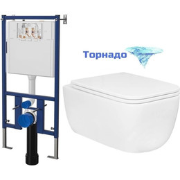 Инсталляция с подвесным унитазом комплект: Loranto 4501 с подвесным безободковым унитазом Azario Flavia AZ-0076-UQ1 сиденье микролифт (Система смыва торнадо) - фото 