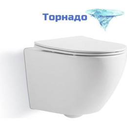 Унитаз подвесной безободковый Sole Pandora (смыв торнадо) с тонкой крышкой микролифт - фото 