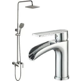 Душевой комплект Haiba: Душевая стойка HB23505 + смеситель для раковины HB13505, цвет хром - фото 