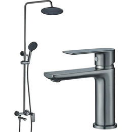 Душевой комплект Haiba: Душевая стойка HB24505-3 + смеситель для раковины HB10505-3, цвет графит - фото 