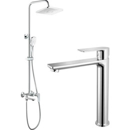 Душевой комплект Haiba: Душевая стойка HB24505 + смеситель для раковины высокий HB11505, цвет хром - фото 