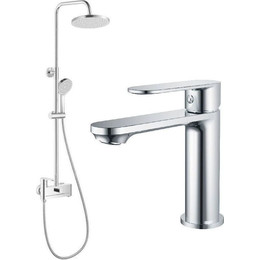 Душевой комплект Haiba: Душевая стойка HB24590 + смеситель для раковины HB10590, цвет хром - фото 