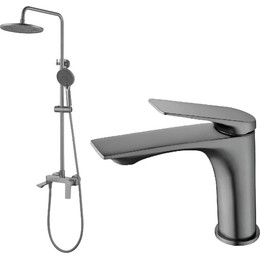 Душевой комплект Haiba: Душевая стойка HB24816-3 + смеситель для раковины HB10816-3, цвет графит - фото 