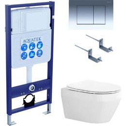 Инсталляция с подвесным унитазом комплект: Aquatek Set INS-0000012 с подвесным безободковым унитазом Лея AQ1199-00 сиденье микролифт, крепление, кнопка смыва хром глянцевая - фото 