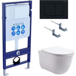 Инсталляция с подвесным унитазом комплект: Aquatek Set INS-0000012 с подвесным безободковым унитазом Классик AQ1111-00 сиденье микролифт, крепление, кнопка смыва чёрная матовая - фото 