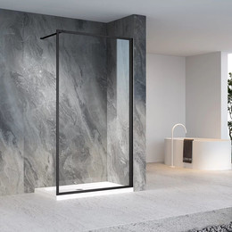 Душевая перегородка Veconi Korato 70 см KR81B-70-01-C8 (стекло 8 мм) с кронштейном в комплекте, чёрный матовый/прозрачное - фото 