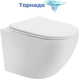 Унитаз подвесной безободковый Abber Bequem AC1100T с тонкой крышкой микролифт (Система смыва торнадо), Цвет производителя: белый - фото 