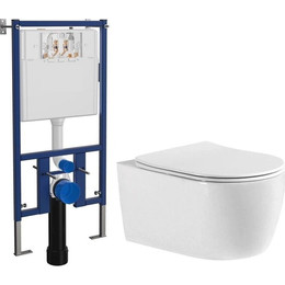 Инсталляция с подвесным унитазом комплект: Loranto 4501 с подвесным безободковым унитазом Aquatek Европа AQ1106-00 сиденье микролифт - фото 