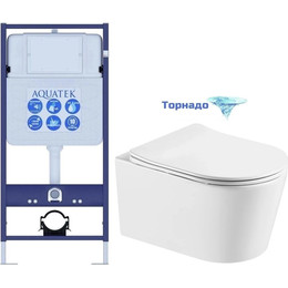 Инсталляция с подвесным унитазом комплект: Aquatek INS-0000012 с подвесным безободковым унитазом Оберон AQ1365T-00 сиденье микролифт (Система смыва торнадо) - фото 