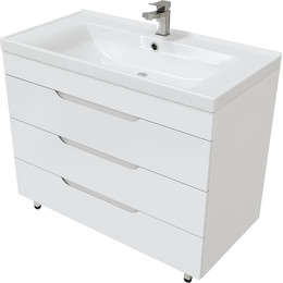 Тумба напольная с раковиной Mirsant Soho Quadro 100/2 см с доводчиком, белый - фото 