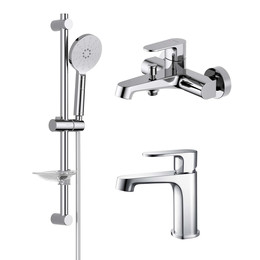 Набор смесителей 3 в 1 для ванны с коротким изливом Aquatek Оберон AQ1230CR, Цвет производителя: хром - фото 