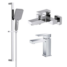 Набор смесителей 3 в 1 для ванны с коротким изливом Aquatek Либра AQ1630CR, Цвет производителя: хром - фото 