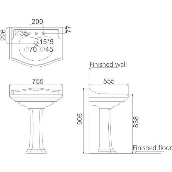 Раковина с пьедесталом Creo Ceramique Dijon 75 см - фото 2