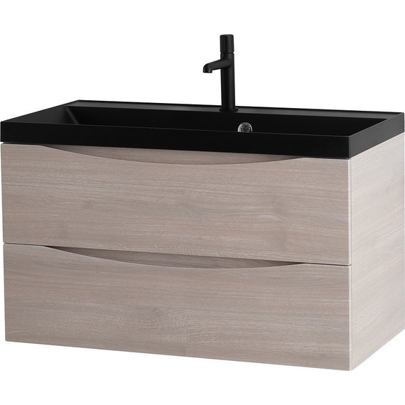 Тумба подвесная с раковиной BelBagno MARINO-800-2C-SO-RG-P 80 см, Rovere Grigio (раковина BB800/450-LV-ART-AST-NERO) - фото 