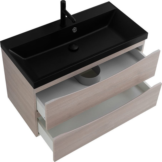 Тумба подвесная с раковиной BelBagno MARINO-800-2C-SO-RG-P 80 см, Rovere Grigio (раковина BB800/450-LV-ART-AST-NERO) - фото 5