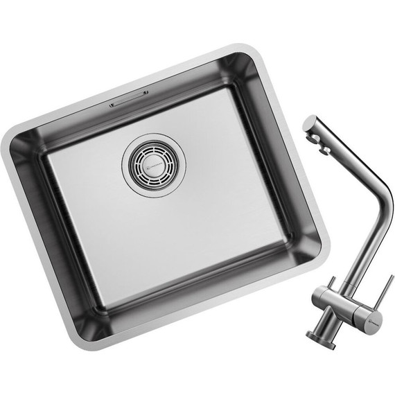 Кухонная мойка + смеситель Omoikiri 4997402 + NAGANO-BN 4994011, нержавеющая сталь - фото 