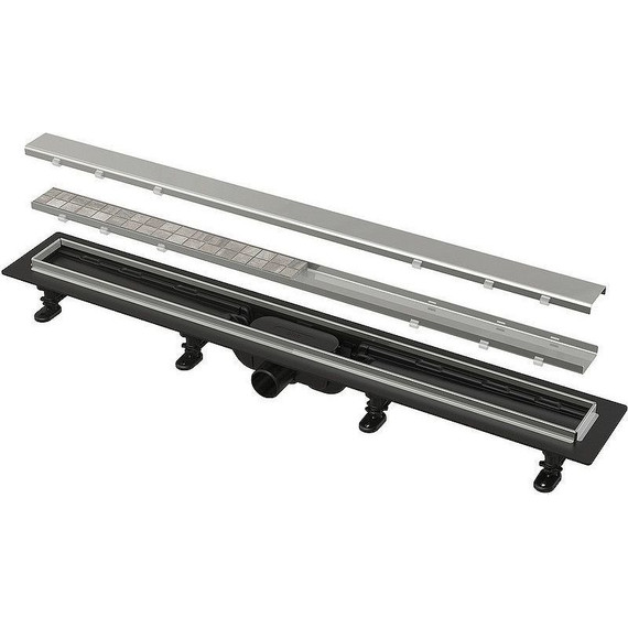 Трап Alcadrain 85 см APZ20-850, нержавеющая сталь/чёрный матовый (под плитку) - фото 