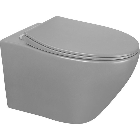Унитаз подвесной безободковый Azario Keras AZ-99046G с тонкой крышкой микролифт, серый матовый, Цвет производителя: серый матовый - фото 
