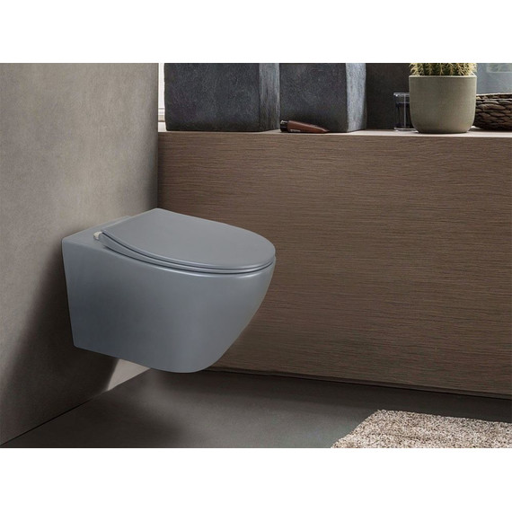 Унитаз подвесной безободковый Azario Keras AZ-99046G с тонкой крышкой микролифт, серый матовый, Цвет производителя: серый матовый - фото 11