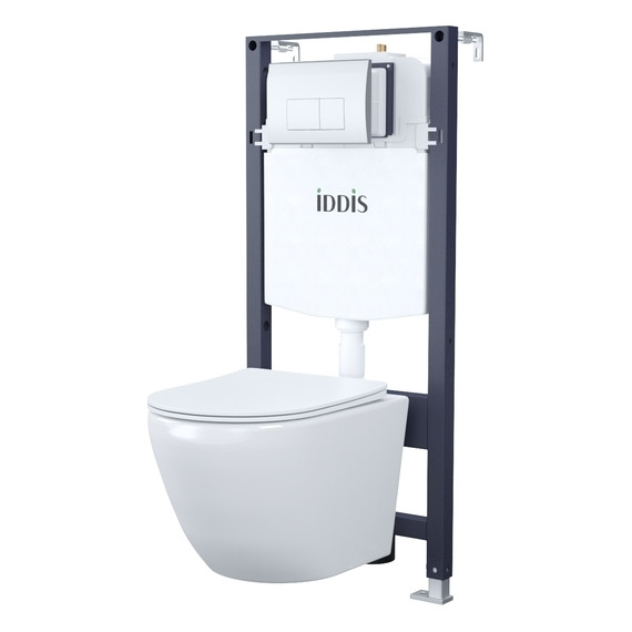 Инсталляция с подвесным унитазом комплект: Iddis Basic BASB010i73, сиденье микролифт, кнопка смыва хром - фото 