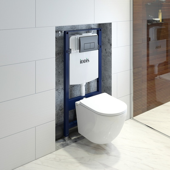 Инсталляция с подвесным унитазом комплект: Iddis Basic BASB020i73, сиденье микролифт, кнопка смыва чёрная - фото 2