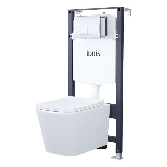 Инсталляция с подвесным унитазом комплект: Iddis Basic BASBI01i73, сиденье микролифт, кнопка смыва хром - фото 