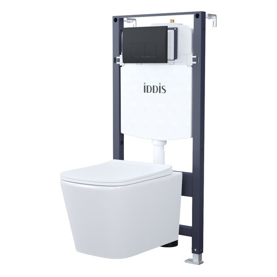 Инсталляция с подвесным унитазом комплект: Iddis Basic BASBI02i73, сиденье микролифт, кнопка смыва чёрная - фото 