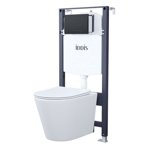 Инсталляция с подвесным унитазом комплект: Iddis Basic BASC020i73, сиденье микролифт, кнопка смыва чёрная - фото 
