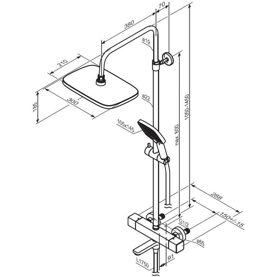 Душевая система c термостатом Damixa Gala 953810300, чёрный - фото 8
