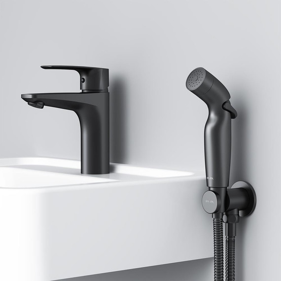 Смеситель для раковины AM.PM Gem F90A03022 с гигиеническим душем, Цвет производителя: чёрный - фото 5