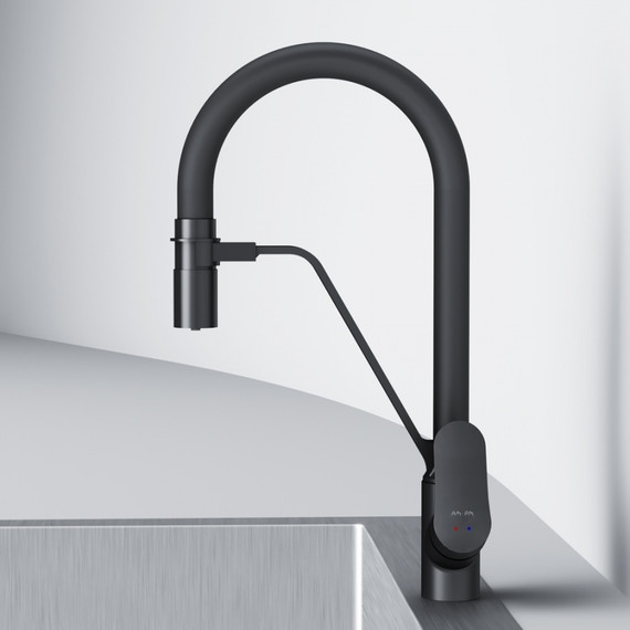 Смеситель для кухни AM.PM Like F8007822 для питьевой воды и гибким изливом, чёрный, Цвет производителя: чёрный - фото 5