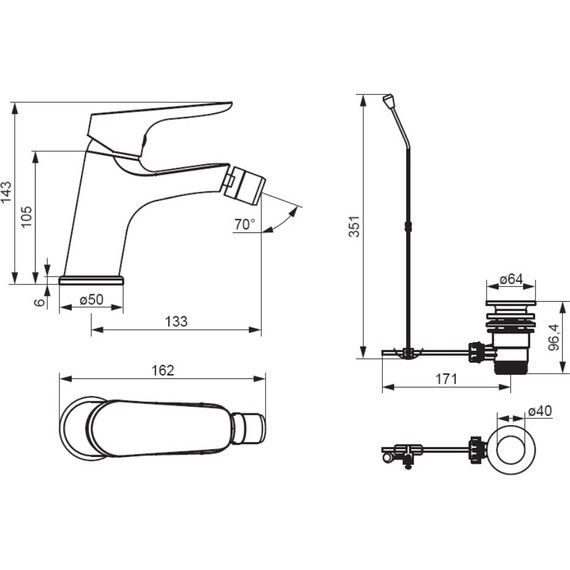 Смеситель для биде Damixa Jupiter 770240300 с донным клапаном, чёрный, Цвет производителя: чёрный - фото 5