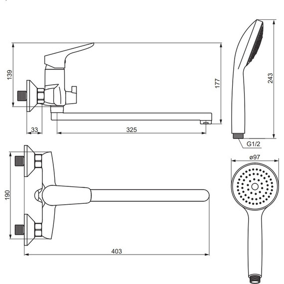 Смеситель для ванны Damixa Jupiter 779500001 с длинным изливом и душевым набором - фото 5
