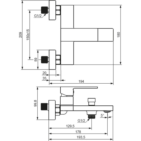 Смеситель для ванны Damixa Gala 531000300, чёрный, Цвет производителя: чёрный - фото 5