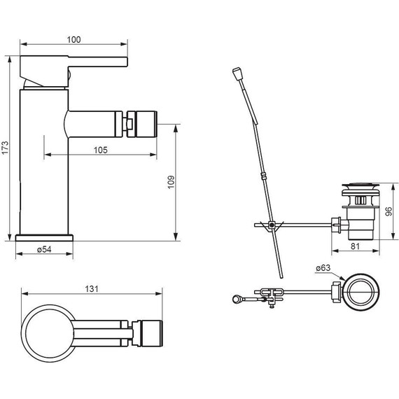 Смеситель для биде  Damixa Scandinavian Pure 360240300 с донным клапаном, чёрный, Цвет производителя: чёрный - фото 6