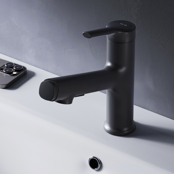 Смеситель для раковины AM.PM X-Joy F85B02922  с вытяжным изливом, Цвет производителя: чёрный - фото 2