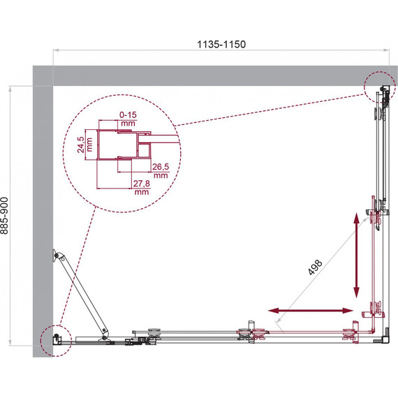 Душевое ограждение BelBagno 115x90 см LUCE-AH-21-115/90-C-Cr, хром/прозрачное - фото 6