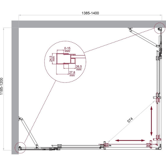 Душевое ограждение BelBagno 140x120 см LUCE-AH-22-140/120-C-Cr, хром/прозрачное - фото 6