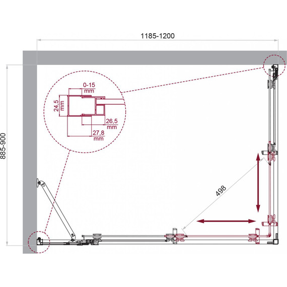 Душевое ограждение BelBagno 120x90 см LUCE-AH-21-120/90-C-Cr, хром/прозрачное - фото 6