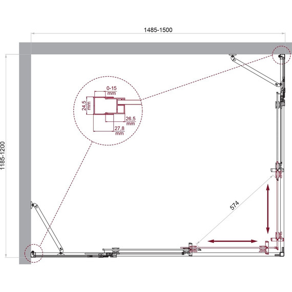 Душевое ограждение BelBagno 150x120 см LUCE-AH-22-150/120-C-Cr, хром/прозрачное - фото 6