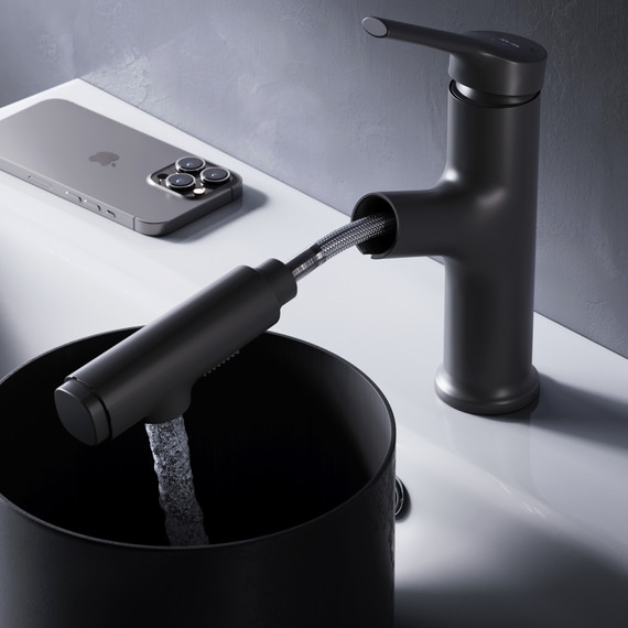 Смеситель для раковины AM.PM X-Joy F85B02922  с вытяжным изливом, Цвет производителя: чёрный - фото 4