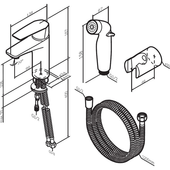 Смеситель для раковины AM.PM Gem F90A03022 с гигиеническим душем, Цвет производителя: чёрный - фото 9