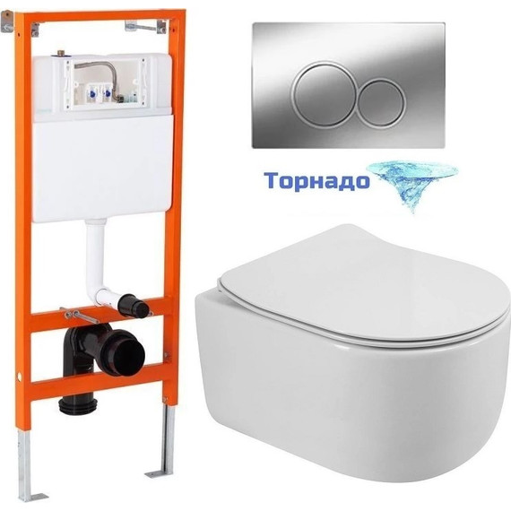Инсталляция с подвесным унитазом комплект: BelBagno BB097SET.R.CR с подвесным безободковым унитазом Soft-Tor BB084CH-TOR сиденье микролифт, крепление, кнопка смыва хром - фото 