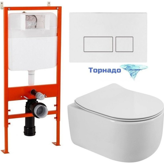 Инсталляция с подвесным унитазом комплект: BelBagno BB026/BB042BL с подвесным безободковым унитазом Soft-Tor BB084CH-TOR сиденье микролифт, крепление, кнопка смыва белая - фото 