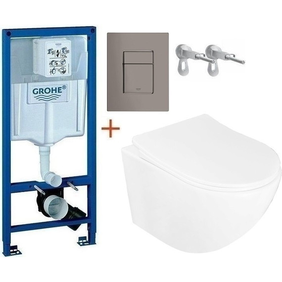 Инсталляция с подвесным унитазом комплект: Grohe Rapid SL 38772001+38732A00 с подвесным безободковым унитазом Azario Pro CS-1049SB сиденье микролифт, крепление, кнопка смыва графит, Цвет производителя: графит - фото 