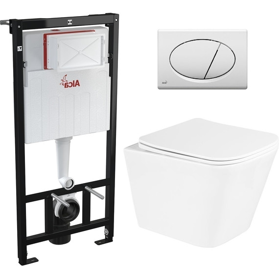 Инсталляция с подвесным унитазом комплект: Alcaplast AM101/1120-3:1 RU M70-0001 с подвесным безободковым унитазом BelBagno Due BB3103CHR/SC сиденье микролифт, крепление, кнопка смыва белый - фото 