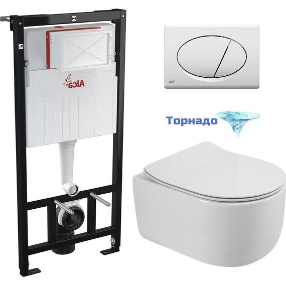Инсталляция с подвесным унитазом комплект: Alcaplast AM101/1120-3:1 RU M70-0001 с подвесным безободковым унитазом BelBagno Soft-Tor BB084CH-TOR/SC сиденье микролифт, крепление, кнопка смыва белый - фото 